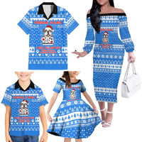 Christmas Stalker Bulldog Family Matching Off The Shoulder Long Sleeve Dress and Hawaiian Shirt Xmas Holiday Patterns - Wonder Print Shop