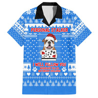 Christmas Stalker Bulldog Family Matching Off The Shoulder Long Sleeve Dress and Hawaiian Shirt Xmas Holiday Patterns - Wonder Print Shop