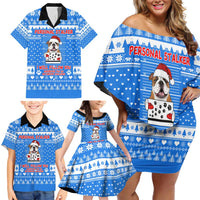 Christmas Stalker Bulldog Family Matching Off Shoulder Short Dress and Hawaiian Shirt Xmas Holiday Patterns - Wonder Print Shop