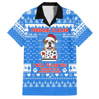 Christmas Stalker Bulldog Family Matching Off Shoulder Short Dress and Hawaiian Shirt Xmas Holiday Patterns - Wonder Print Shop