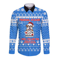 Christmas Stalker Bulldog Long Sleeve Button Shirt Xmas Holiday Patterns - Wonder Print Shop