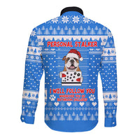 Christmas Stalker Bulldog Long Sleeve Button Shirt Xmas Holiday Patterns - Wonder Print Shop