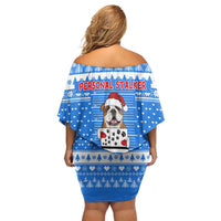 Christmas Stalker Bulldog Off Shoulder Short Dress Xmas Holiday Patterns - Wonder Print Shop