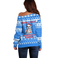 Christmas Stalker Bulldog Off Shoulder Sweater Xmas Holiday Patterns - Wonder Print Shop