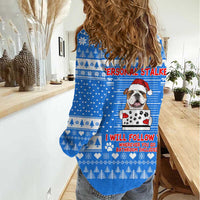 Christmas Stalker Bulldog Women Casual Shirt Xmas Holiday Patterns - Wonder Print Shop