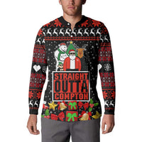 Christmas Straight Outta Gangsta Claus Button Sweatshirt Xmas Holiday Patterns - Wonder Print Shop