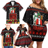 Christmas Straight Outta Gangsta Claus Family Matching Off Shoulder Short Dress and Hawaiian Shirt Xmas Holiday Patterns - Wonder Print Shop