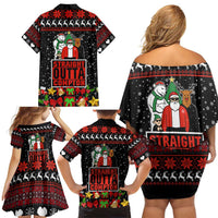 Christmas Straight Outta Gangsta Claus Family Matching Off Shoulder Short Dress and Hawaiian Shirt Xmas Holiday Patterns - Wonder Print Shop