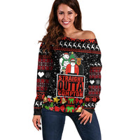 Christmas Straight Outta Gangsta Claus Off Shoulder Sweater Xmas Holiday Patterns - Wonder Print Shop
