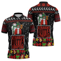 Christmas Straight Outta Gangsta Claus Zipper Polo Shirt Xmas Holiday Patterns - Wonder Print Shop