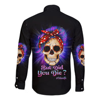 But Did You Die Mom Life Purple Messy Bun Long Sleeve Button Shirt - Wonder Print Shop