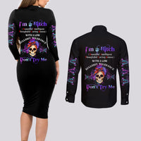 I'm A B Don't Try Me - Bullshit Tolerange Couples Matching Long Sleeve Bodycon Dress and Long Sleeve Button Shirt - Wonder Print Shop
