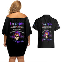 I'm A B Don't Try Me - Bullshit Tolerange Couples Matching Off Shoulder Short Dress and Hawaiian Shirt - Wonder Print Shop