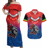 Warning Kinda Crazy Messy Bun Skull Couples Matching Off Shoulder Maxi Dress and Hawaiian Shirt - Wonder Print Shop