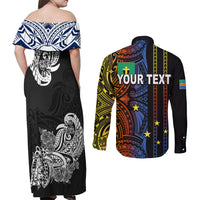 Warning Kinda Crazy Messy Bun Skull Couples Matching Off Shoulder Maxi Dress and Long Sleeve Button Shirt - Wonder Print Shop