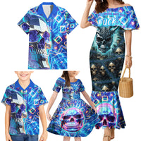 Warning Kinda Crazy Messy Bun Skull Family Matching Mermaid Dress and Hawaiian Shirt - Wonder Print Shop