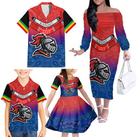 Warning Kinda Crazy Messy Bun Skull Family Matching Off Shoulder Long Sleeve Dress and Hawaiian Shirt - Wonder Print Shop
