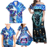 Warning Kinda Crazy Messy Bun Skull Family Matching Off Shoulder Maxi Dress and Hawaiian Shirt - Wonder Print Shop