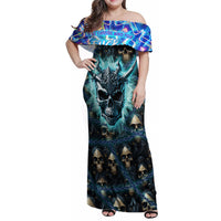 Warning Kinda Crazy Messy Bun Skull Family Matching Off Shoulder Maxi Dress and Hawaiian Shirt - Wonder Print Shop