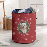 Golden Retriever Christmas Laundry Basket with Santa Hat Wreath and Snowflake Design - Wonder Print Shop