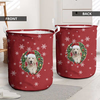 Golden Retriever Christmas Laundry Basket with Santa Hat Wreath and Snowflake Design - Wonder Print Shop