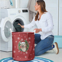 Golden Retriever Christmas Laundry Basket with Santa Hat Wreath and Snowflake Design - Wonder Print Shop