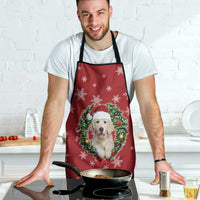 Golden Retriever Christmas Apron with Santa Hat Wreath and Snowflake Design - Wonder Print Shop