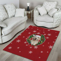 Golden Retriever Christmas Area Rug with Santa Hat Wreath and Snowflake Design - Wonder Print Shop