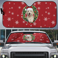 Golden Retriever Christmas Auto Sun Shade with Santa Hat Wreath and Snowflake Design - Wonder Print Shop