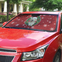 Golden Retriever Christmas Auto Sun Shade with Santa Hat Wreath and Snowflake Design - Wonder Print Shop