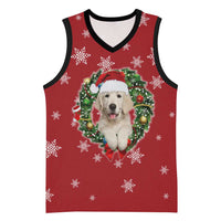 Golden Retriever Christmas Basketball Jersey with Santa Hat Wreath and Snowflake Design - Wonder Print Shop