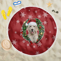 Golden Retriever Christmas Beach Blanket with Santa Hat Wreath and Snowflake Design - Wonder Print Shop