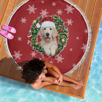 Golden Retriever Christmas Beach Blanket with Santa Hat Wreath and Snowflake Design - Wonder Print Shop