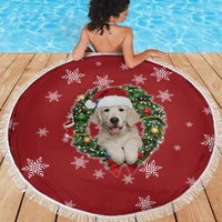 Golden Retriever Christmas Beach Blanket with Santa Hat Wreath and Snowflake Design - Wonder Print Shop