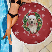 Golden Retriever Christmas Beach Blanket with Santa Hat Wreath and Snowflake Design - Wonder Print Shop