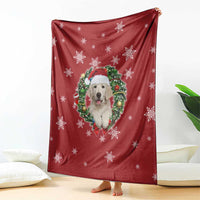 Golden Retriever Christmas Blanket with Santa Hat Wreath and Snowflake Design - Wonder Print Shop