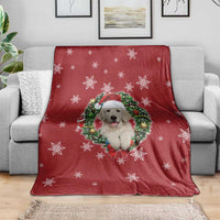 Golden Retriever Christmas Blanket with Santa Hat Wreath and Snowflake Design - Wonder Print Shop