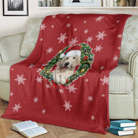 Golden Retriever Christmas Blanket with Santa Hat Wreath and Snowflake Design - Wonder Print Shop