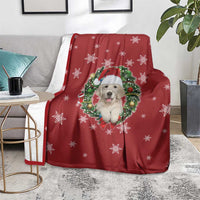 Golden Retriever Christmas Blanket with Santa Hat Wreath and Snowflake Design - Wonder Print Shop