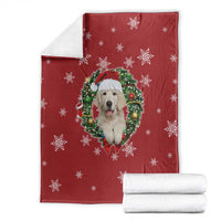 Golden Retriever Christmas Blanket with Santa Hat Wreath and Snowflake Design - Wonder Print Shop