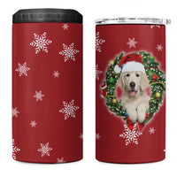 Golden Retriever Christmas 4 in 1 Can Cooler Tumbler with Santa Hat Wreath and Snowflake Design - Wonder Print Shop