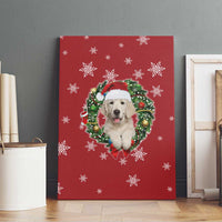 Golden Retriever Christmas Canvas Wall Art with Santa Hat Wreath and Snowflake Design - Wonder Print Shop
