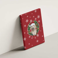 Golden Retriever Christmas Canvas Wall Art with Santa Hat Wreath and Snowflake Design - Wonder Print Shop