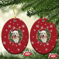 Golden Retriever Christmas Ceramic Ornament with Santa Hat Wreath and Snowflake Design - Wonder Print Shop