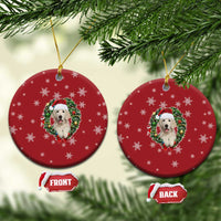 Golden Retriever Christmas Ceramic Ornament with Santa Hat Wreath and Snowflake Design - Wonder Print Shop