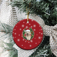 Golden Retriever Christmas Ceramic Ornament with Santa Hat Wreath and Snowflake Design - Wonder Print Shop