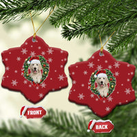 Golden Retriever Christmas Ceramic Ornament with Santa Hat Wreath and Snowflake Design - Wonder Print Shop