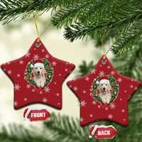 Golden Retriever Christmas Ceramic Ornament with Santa Hat Wreath and Snowflake Design - Wonder Print Shop