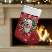 Golden Retriever Christmas Stocking with Santa Hat Wreath and Snowflake Design - Wonder Print Shop