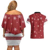 Golden Retriever Christmas Couples Matching Off Shoulder Short Dress and Hawaiian Shirt with Santa Hat Wreath and Snowflake Design - Wonder Print Shop